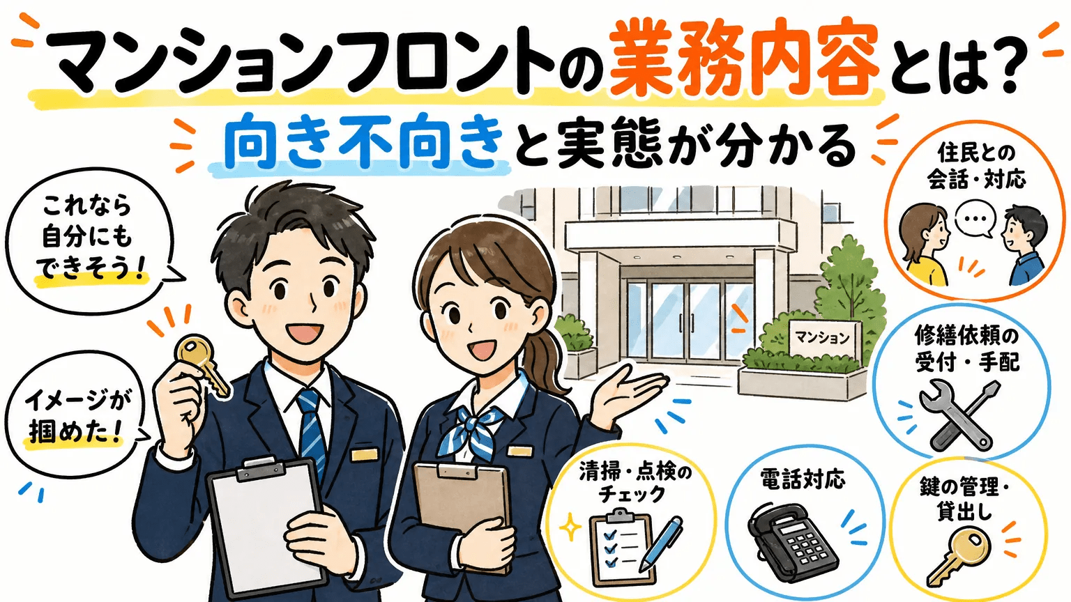 マンションフロントの業務内容とは？向き不向きと実態が分かる
