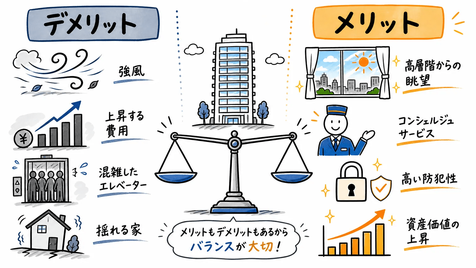 タワーマンションのデメリットを補うメリットとの比較
