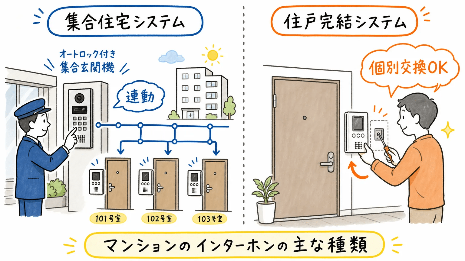 マンションのインターホンの主な種類
